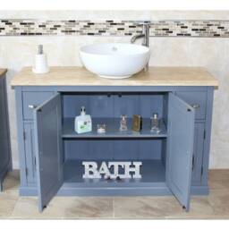 Bathroom Vanity Unit - Grey Painted Travertine Top & Ceramic Basin Set 402Gttcbcx1 - thumbnail 3