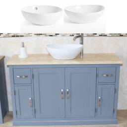 Bathroom Vanity Unit - Grey Painted Travertine Top & Ceramic Basin Set 402Gttcbcx1 - thumbnail 2