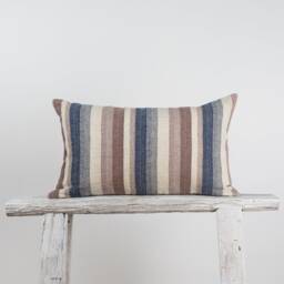 striped Linen Lumbar Pillow, Pastel Red White Blue, Farmhouse Cushion
