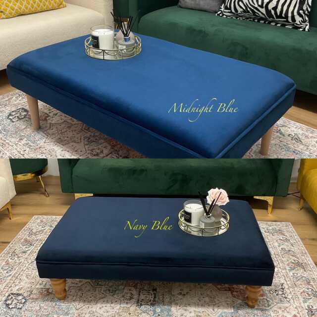 Dark Navy Blue/Midnight Handmade Chesterfield Velvet Footstool Luxury Ottoman Coffee Table - image 1