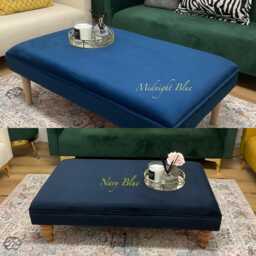 Dark Navy Blue/Midnight Handmade Chesterfield Velvet Footstool Luxury Ottoman Coffee Table - thumbnail 1