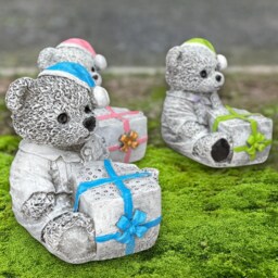Bear With Gift Concrete Statue Handmade Figurine Cute Animal Sculpture Christmas Garden Decor Outdoor Stone Patio Ornament - thumbnail 4