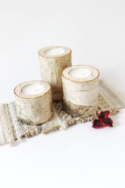 Log Candle Holder, Rustic Birch Wood Tealight Wooden Decor, Wedding Woodland Baby - image 1