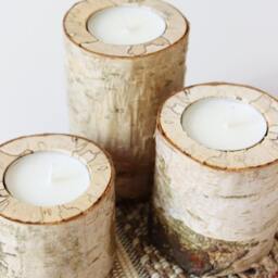 Log Candle Holder, Rustic Birch Wood Tealight Wooden Decor, Wedding Woodland Baby - thumbnail 2