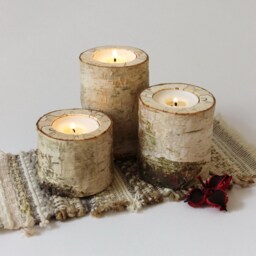 Log Candle Holder, Rustic Birch Wood Tealight Wooden Decor, Wedding Woodland Baby - thumbnail 3