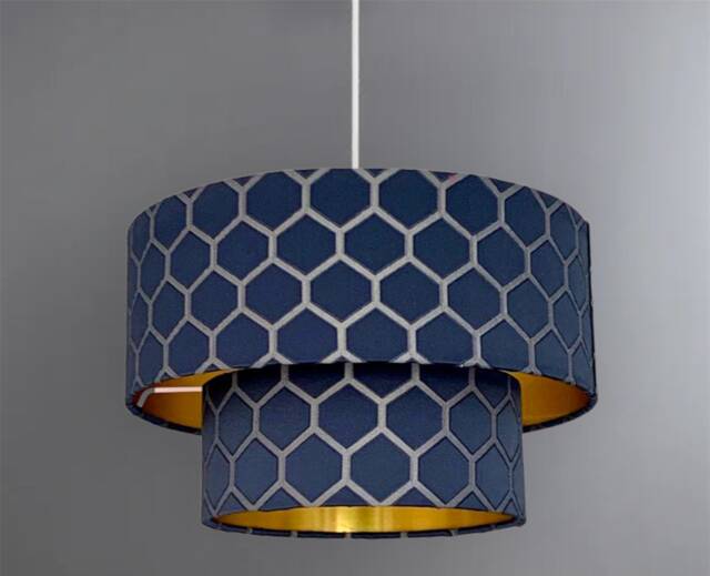 New Luxury High Quality Two Tier Midnight Blue Geometric Silk Lamp Shades Pendant Shade With Golden Lining - image 1