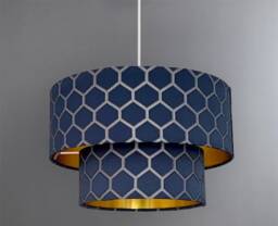 New Luxury High Quality Two Tier Midnight Blue Geometric Silk Lamp Shades Pendant Shade With Golden Lining