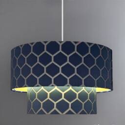 New Luxury High Quality Two Tier Midnight Blue Geometric Silk Lamp Shades Pendant Shade With Golden Lining - thumbnail 4