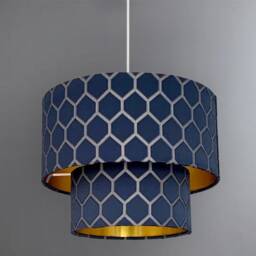 New Luxury High Quality Two Tier Midnight Blue Geometric Silk Lamp Shades Pendant Shade With Golden Lining - thumbnail 3