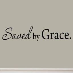 "Vwaq Saved By Grace Christian Wall Art Matte Black Vinyl Decal Bible Saying Girls Room Decor - 5""H X 22" - thumbnail 2