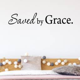 "Vwaq Saved By Grace Christian Wall Art Matte Black Vinyl Decal Bible Saying Girls Room Decor - 5""H X 22" - thumbnail 1