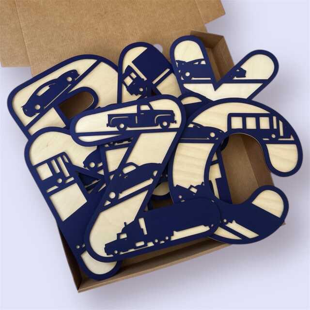 Wooden Car Name Sign - Personalised Plaque Custom Decor Theme Nursery Wall Art Vehicle - image 1