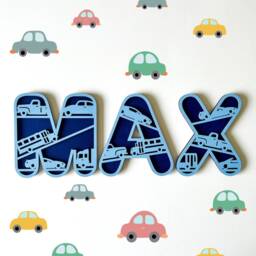 Wooden Car Name Sign - Personalised Plaque Custom Decor Theme Nursery Wall Art Vehicle - thumbnail 2