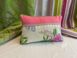 Designers Guild Floral Pillow Cover Lilac, Purple, Green, Beaded Trim - thumbnail 1