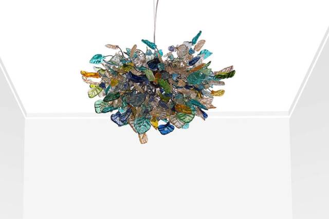 Hanging Chandeliers With Sea Color & Yellow Flowers Leaves For Dining Room , Living Room Or Bedroom - image 1