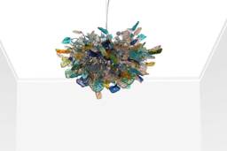 Hanging Chandeliers With Sea Color & Yellow Flowers Leaves For Dining Room , Living Room Or Bedroom - thumbnail 1