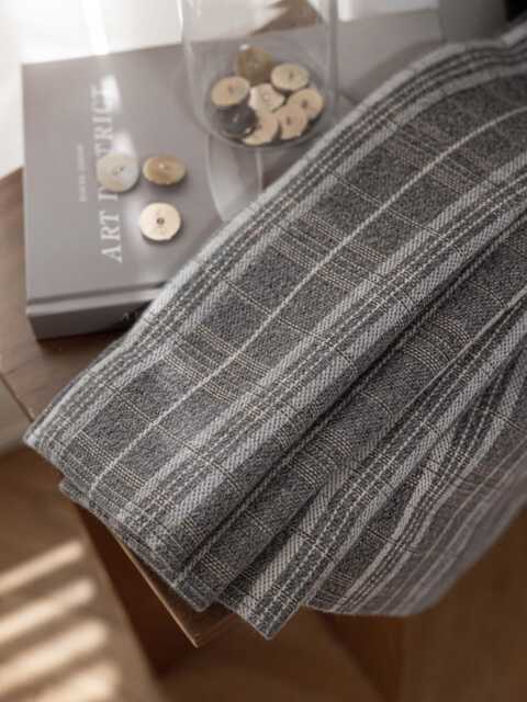 Efrem Cotton Blackout Curtain, 2 Colors, Grid Design, Soft To Touch, Room Darkening Curtain For Bedroom Livingroom, Natural Drapery, 1Pc - image 1