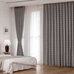 Efrem Cotton Blackout Curtain, 2 Colors, Grid Design, Soft To Touch, Room Darkening Curtain For Bedroom Livingroom, Natural Drapery, 1Pc - thumbnail 3