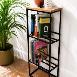 Industrial Bookcase Shelf - Oak & Steel Book Display Handmade Modern Bookshelf Small Space Storage Unit - thumbnail 3