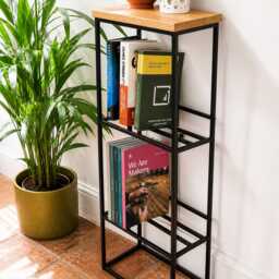 Industrial Bookcase Shelf - Oak & Steel Book Display Handmade Modern Bookshelf Small Space Storage Unit - thumbnail 2