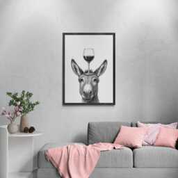 Donkey Art Print, Funny Animal & Wine Drawing, Lover Wall Decor, Lovers Gifts - thumbnail 3
