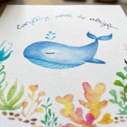 Watercolor Whale Print, Poster, Kids Sea Animals Drawings, Nursery Decor - thumbnail 3