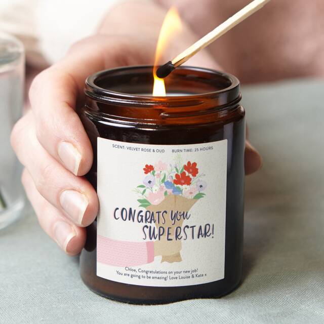 Personalised Congratulations Candle Floral Apothecary Jar, Soy Wax - image 1