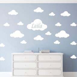Cloud Wall Stickers Set - Custom Name Nursery Decor - 30 Count