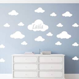 Cloud Wall Stickers Set - Custom Name Nursery Decor - 30 Count - thumbnail 2