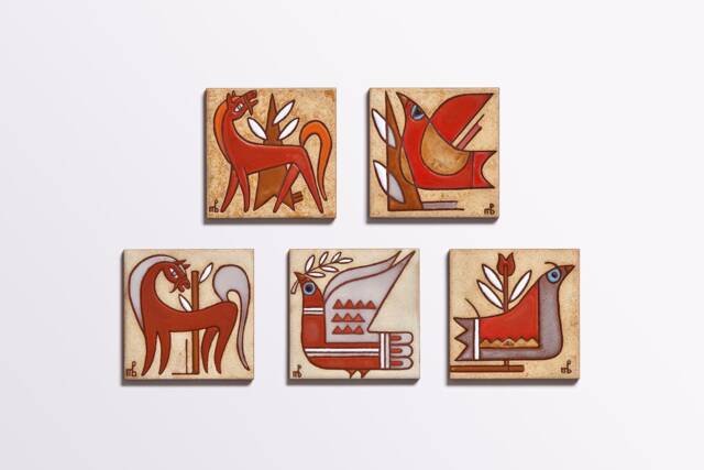 Hand-Painted Ceramic Tile Set, Animal Motifs, Wall Decor - Set Of 5 - image 1