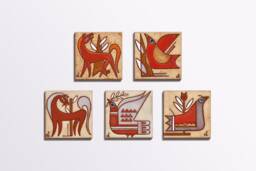 Hand-Painted Ceramic Tile Set, Animal Motifs, Wall Decor - Set Of 5 - thumbnail 1