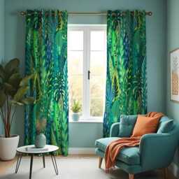 Tropical Leaf Curtains, Green Jungle Pattern Botanical Nature Drapes, Exotic Window Panels - thumbnail 2