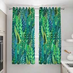 Tropical Leaf Curtains, Green Jungle Pattern Botanical Nature Drapes, Exotic Window Panels - thumbnail 3