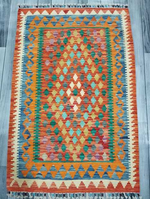 Classic Kilim Rug, Handmade Artisan Afghan Turkish Scandinavian Navajo Bohemian Wool Flatweave Multicolour Rug 124x82 cm - image 1