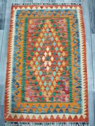 Classic Kilim Rug, Handmade Artisan Afghan Turkish Scandinavian Navajo Bohemian Wool Flatweave Multicolour Rug 124x82 cm - thumbnail 1