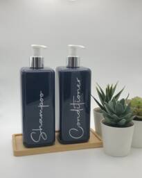 Personalised Navy Blue Square Soap Dispenser Bottle With White/Silver Pump 500Ml