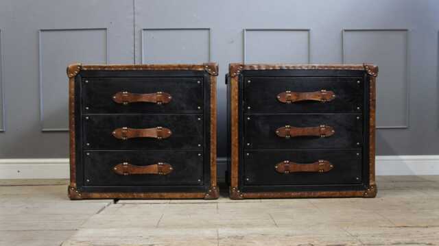 Leather Bedside Table Bedroom Furniture Black Nightstand Set Handmade Drawer Unit Storage Home Drawers - image 1