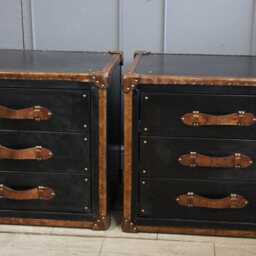 Leather Bedside Table Bedroom Furniture Black Nightstand Set Handmade Drawer Unit Storage Home Drawers - thumbnail 3