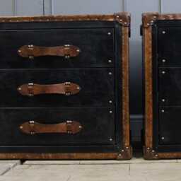 Leather Bedside Table Bedroom Furniture Black Nightstand Set Handmade Drawer Unit Storage Home Drawers - thumbnail 2