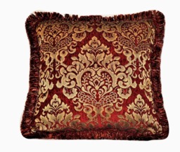 Large Embroidered Chenille Damask Red & Gold Decorative Throw Pillows in Stripes, Solids Other Designs With Fringe Made Usa