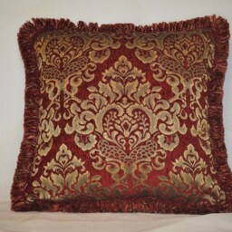 Large Embroidered Chenille Damask Red & Gold Decorative Throw Pillows in Stripes, Solids Other Designs With Fringe Made Usa - thumbnail 2