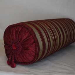 Large Embroidered Chenille Damask Red & Gold Decorative Throw Pillows in Stripes, Solids Other Designs With Fringe Made Usa - thumbnail 4