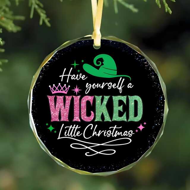 Glitter Wicked Ornament, Quote Glass Have Yourself A Little Christmas Musical Fan Gift - image 1