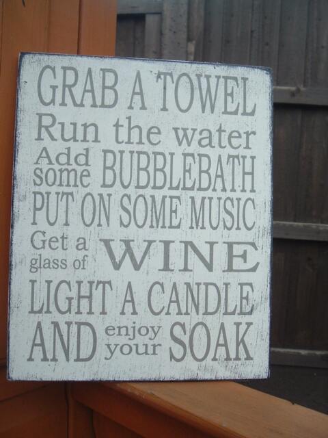 Shabby Chic Bathroom Plaque Grab A Towel Music Candle & Wine Wall Hanging Wooden Sign - image 1