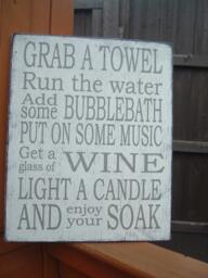 Shabby Chic Bathroom Plaque Grab A Towel Music Candle & Wine Wall Hanging Wooden Sign - thumbnail 1