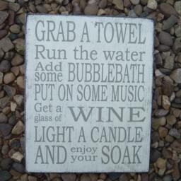 Shabby Chic Bathroom Plaque Grab A Towel Music Candle & Wine Wall Hanging Wooden Sign - thumbnail 2