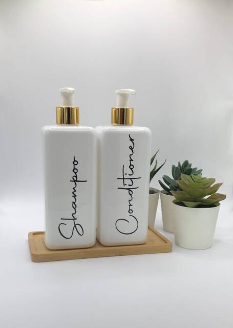 Personalised White Square Soap Dispenser Bottle With White/Gold Pump 250Ml & 500Ml - image 1