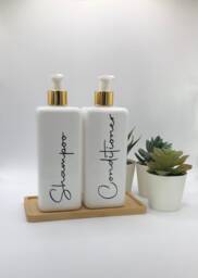 Personalised White Square Soap Dispenser Bottle With White/Gold Pump 250Ml & 500Ml