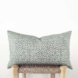 Blue-Green Lumbar Pillow Cover With Geometric Print - Organic Cotton Cushion