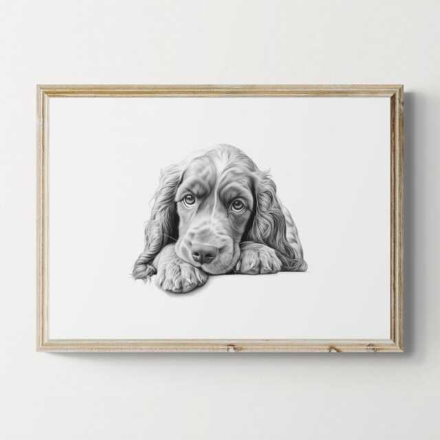 Cocker Spaniel Print, Cute Dog Vintage Sketch, Farmhouse Decor, Gifts - image 1